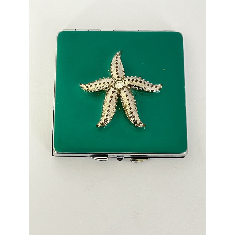Papyrus Compact Mirror  Green Starfish Rhinestone Enamel Square Dual